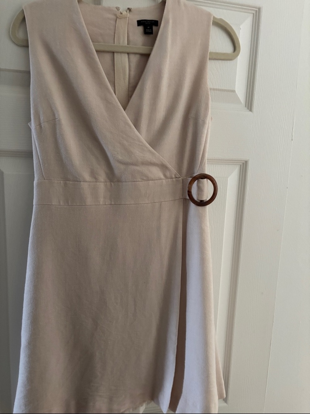 Ann Taylor Sleeveless Wrap Dress with Wood Ring
